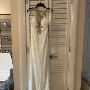 Formal gown, beaded lace, high neck, size 0